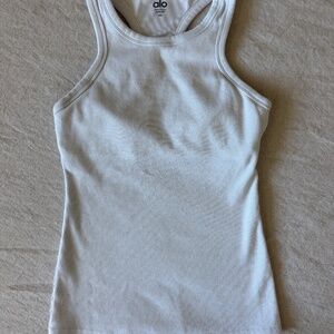 Alo Yoga Ribbed Aspire Tank Ribbed Sport Bra Lined Full Length, White, Size XS